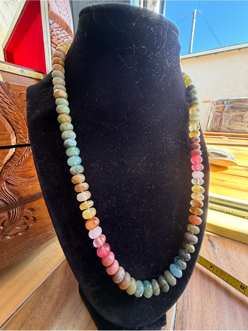 Hand Knotted Multicolor Gemstone Beaded Necklace. Gold filled